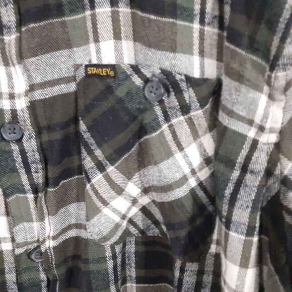 Stanley Mens 2XL Green Plaid Flannel Long Sleeves Cotton Blend Shirt Work - Picture 2 of 8